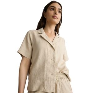Quince 100% Organic Linen Short Sleeve Button Front Boxy Casual Shirt Women Larg